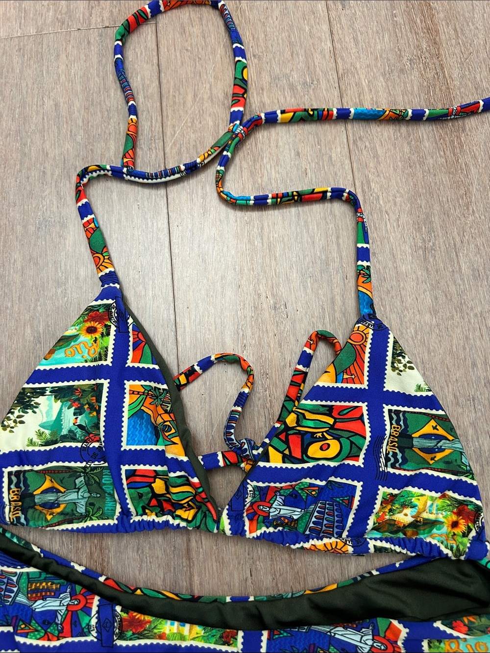 Colorful Patchwork Triangle Bikini Set - Blue Multi - Picture 3 of 11